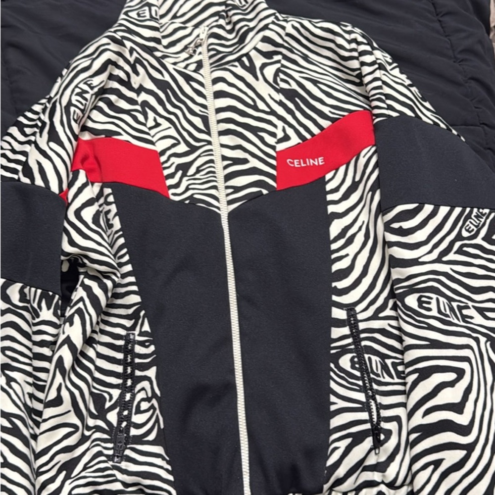 Celine Black and White Zebra Jacket with Red Detail